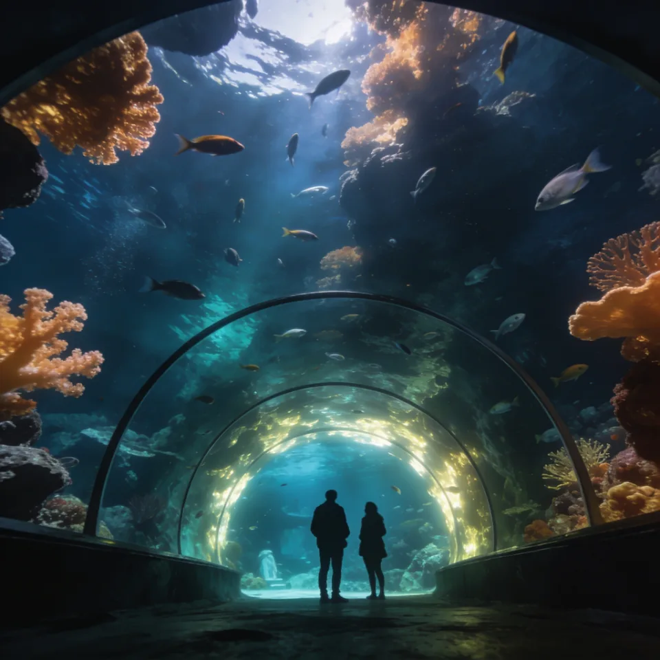Visitors silhouetted in an aquarium ocean tunnel, Instagram post generated by Mavic for an example aquarium